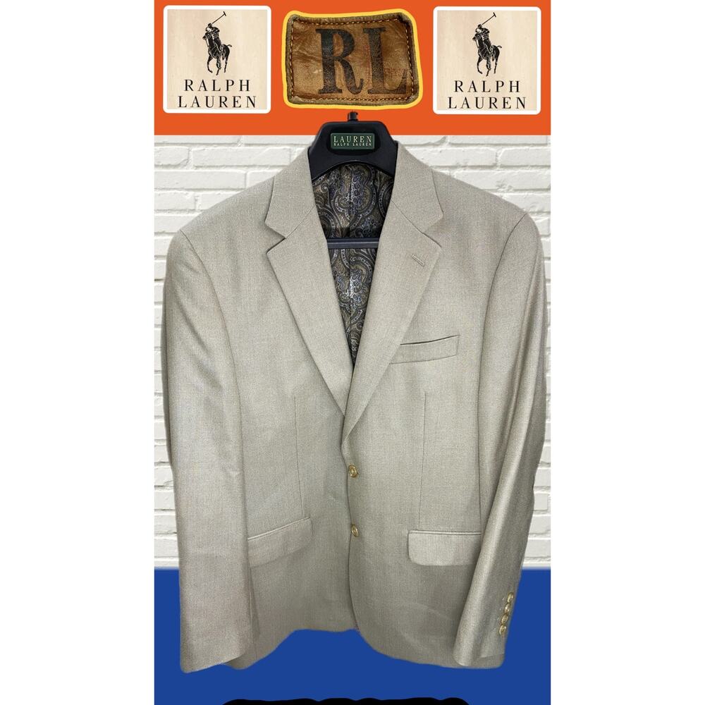Polo Ralph Lauren Blazer Silk & Wool Blend Size 40R Tan Paisley Lining MSRP $295